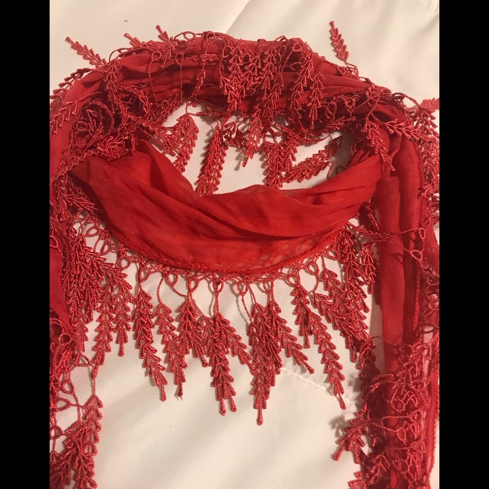 Two hand made scarves  one red one camel